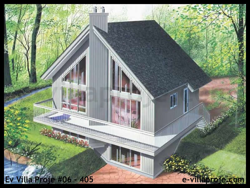 255 m² 3 Katlı (Dubleks) 5+1 Taş Çelik Konstrüksiyon Villa (Ev Villa Proje #06 - 405) Cephe Görünümü ve Kat Planı