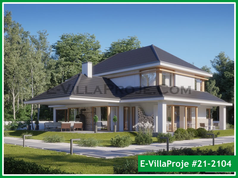 264 m² 2 Katlı (Dubleks) 5+1 Amerikan Çelik Konstrüksiyon Villa (Ev Villa Proje #21 - 2104) Cephe Görünümü ve Kat Planı