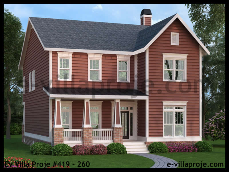 271 m² 2 Katlı (Dubleks) 5+1 Bungalov Çelik Konstrüksiyon Villa (Ev Villa Proje #419 - 260) Cephe Görünümü ve Kat Planı