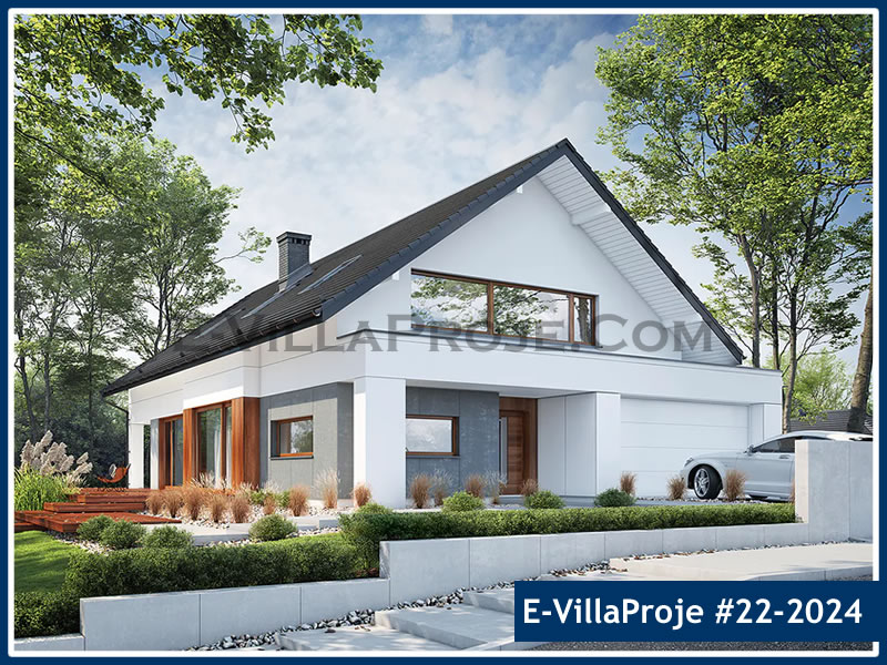 280 m² 2 Katlı (Dubleks) 5+1 Amerikan Çelik Konstrüksiyon Villa (Ev Villa Proje #22 - 2024) Cephe Görünümü ve Kat Planı