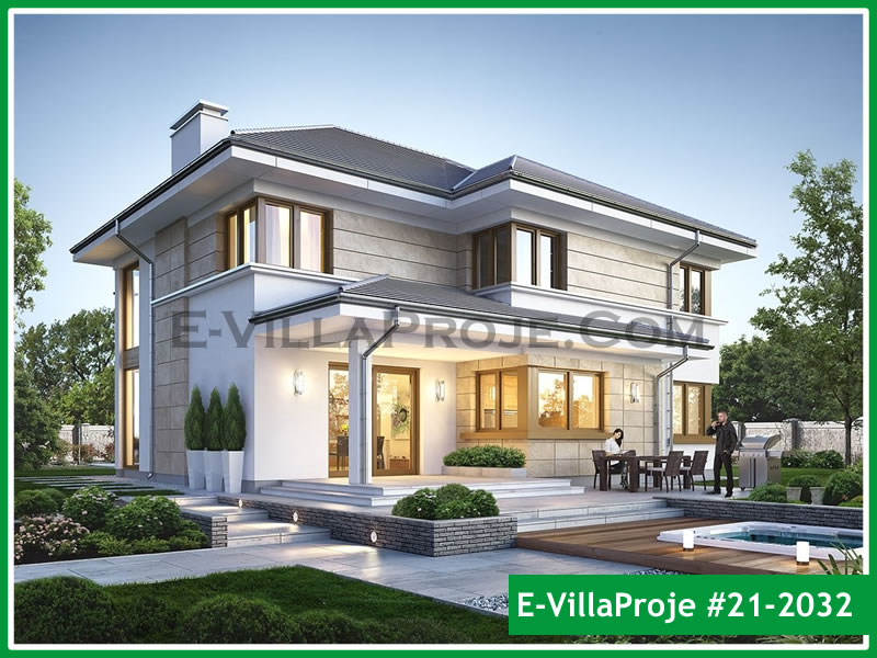 280 m² 2 Katlı (Dubleks) 5+1 Havuzlu Çelik Konstrüksiyon Villa (Ev Villa Proje #21 - 2032) Cephe Görünümü ve Kat Planı