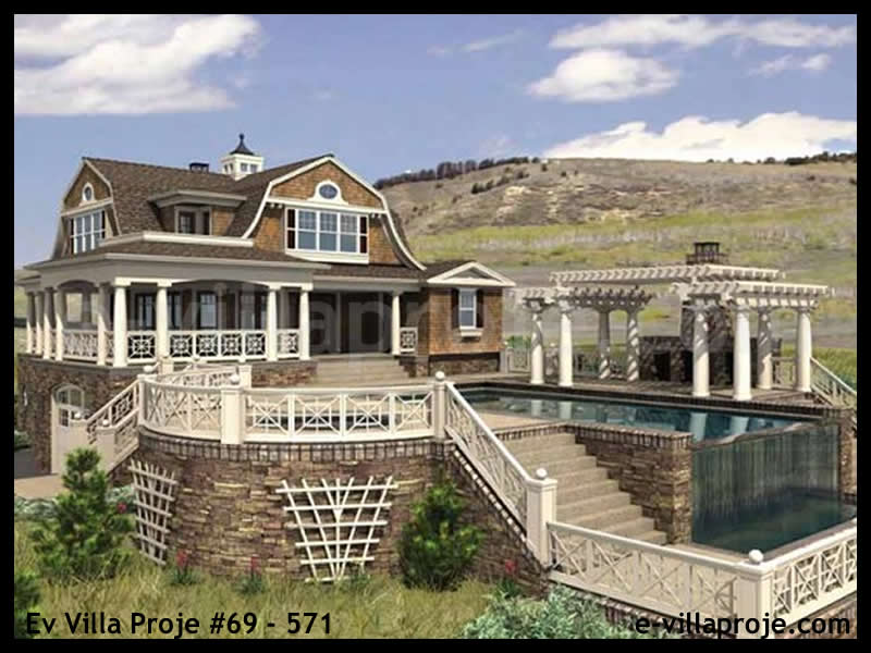 285 m² Tek Katlı 5+1 Geleneksel Çelik Konstrüksiyon Villa (Ev Villa Proje #69 - 571) Cephe Görünümü ve Kat Planı