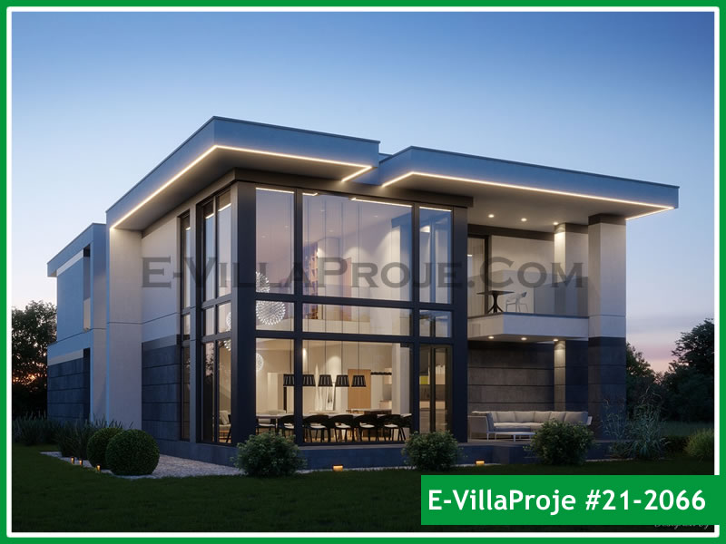 292 m² 2 Katlı (Dubleks) 5+1 Modern Çelik Konstrüksiyon Villa (Ev Villa Proje #21 - 2066) Cephe Görünümü ve Kat Planı