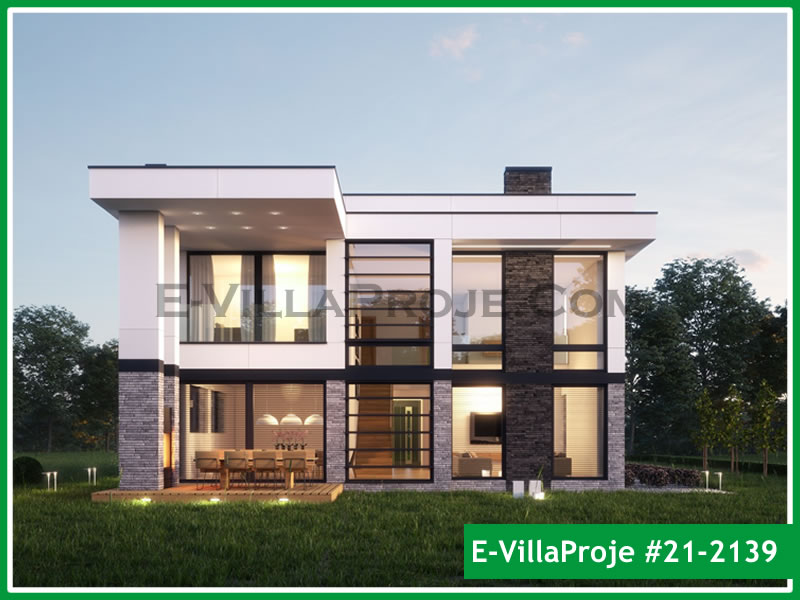 300 m² 2 Katlı (Dubleks) 5+1 Modern Çelik Konstrüksiyon Villa (Ev Villa Proje #21 - 2139) Cephe Görünümü ve Kat Planı