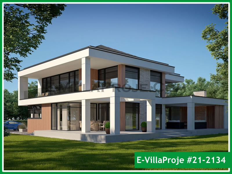 322 m² 2 Katlı (Dubleks) 5+1 Modern Çelik Konstrüksiyon Villa (Ev Villa Proje #21 - 2134) Cephe Görünümü ve Kat Planı