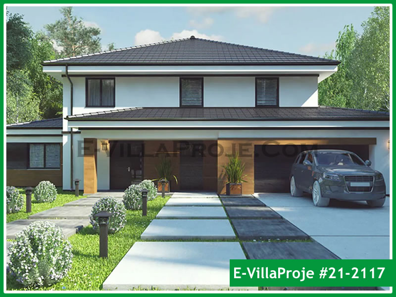 349 m² 2 Katlı (Dubleks) 5+1 Geleneksel Çelik Konstrüksiyon Villa (Ev Villa Proje #21 - 2117) Cephe Görünümü ve Kat Planı