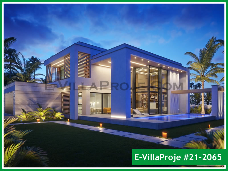 356 m² 2 Katlı (Dubleks) 5+1 Havuzlu Çelik Konstrüksiyon Villa (Ev Villa Proje #21 - 2065) Cephe Görünümü ve Kat Planı