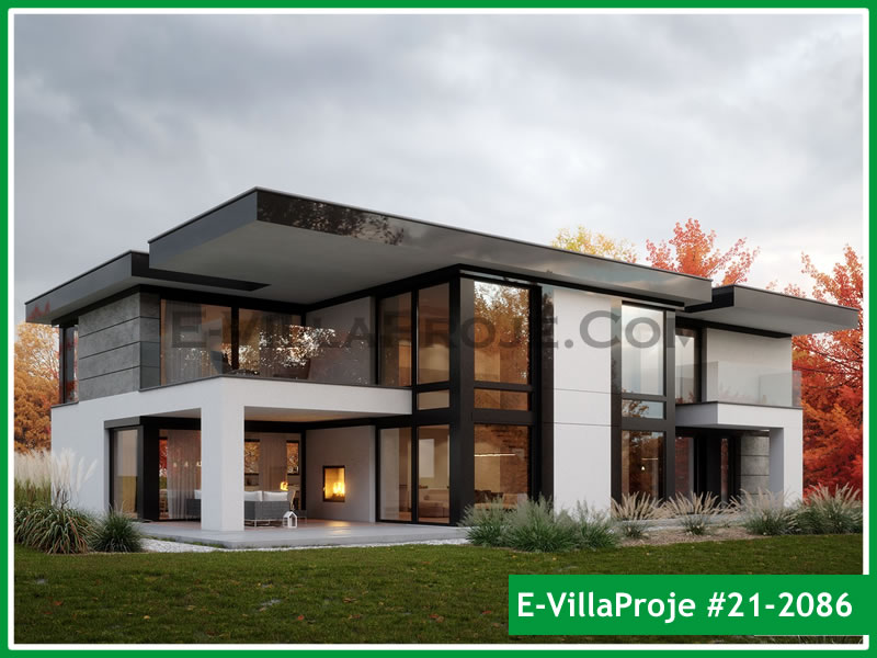 367 m² 2 Katlı (Dubleks) 5+1 Modern Çelik Konstrüksiyon Villa (Ev Villa Proje #21 - 2086) Cephe Görünümü ve Kat Planı