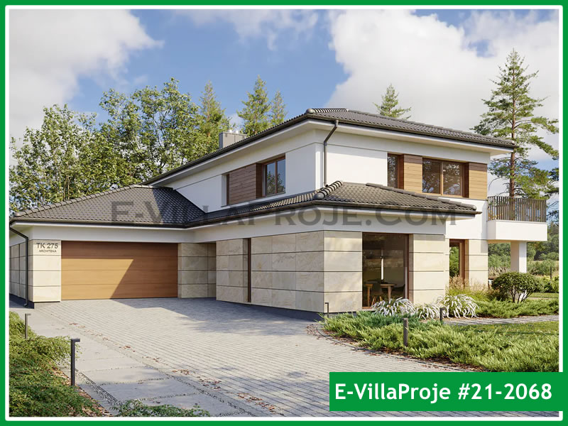 382 m² 2 Katlı (Dubleks) 5+1 Geleneksel Çelik Konstrüksiyon Villa (Ev Villa Proje #21 - 2068) Cephe Görünümü ve Kat Planı