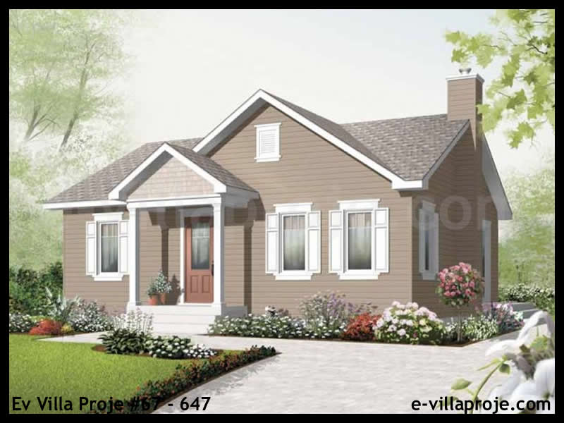 81 m² Tek Katlı 2+1 Çiftlik Çelik Konstrüksiyon Villa (Ev Villa Proje #67 - 647) Cephe Görünümü ve Kat Planı