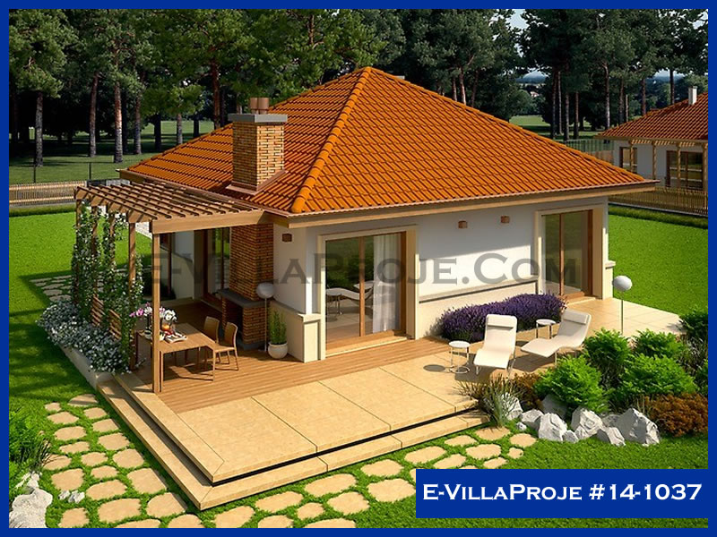 85 m² Tek Katlı 2+1 Özel Tasarım  Proje Çelik Konstrüksiyon Villa (Ev Villa Proje #14 - 1037) Cephe Görünümü ve Kat Planı