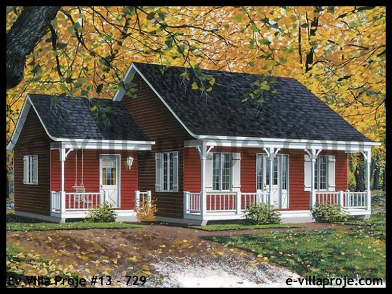 86 m² Tek Katlı 2+1 Bungalov Çelik Konstrüksiyon Villa (Ev Villa Proje #13 - 729) Cephe Görünümü ve Kat Planı