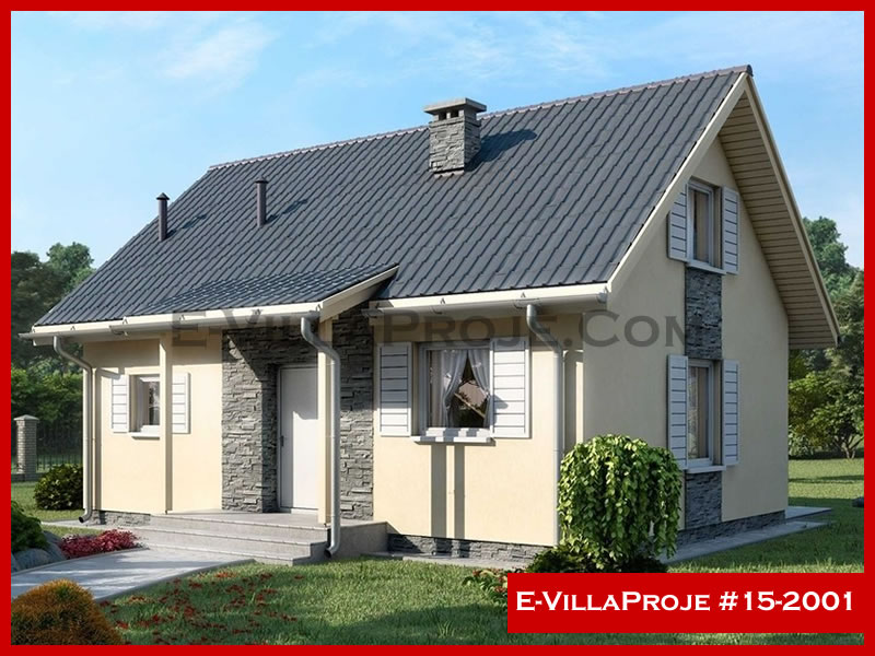 93 m² 2 Katlı (Dubleks) 2+1 Akdeniz Çelik Konstrüksiyon Villa (Ev Villa Proje #15 - 2001) Cephe Görünümü ve Kat Planı
