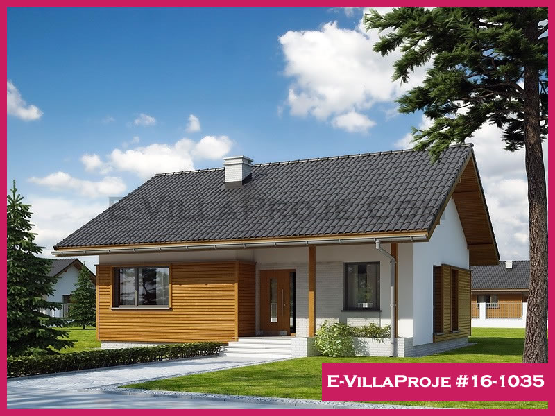 93 m² Tek Katlı 2+1 Şehir Tarzı lar Çelik Konstrüksiyon Villa (Ev Villa Proje #16 - 1035) Cephe Görünümü ve Kat Planı