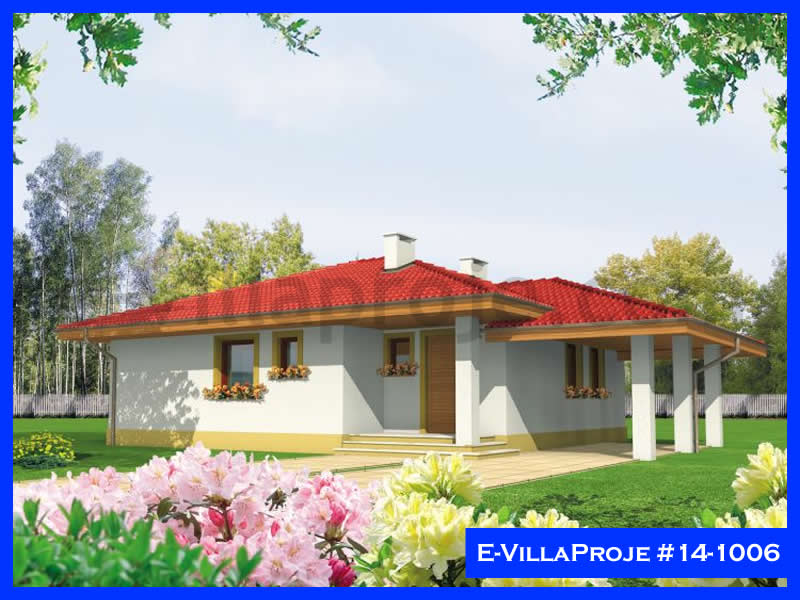 94 m² Tek Katlı 2+1 Özel Tasarım  Proje Çelik Konstrüksiyon Villa (Ev Villa Proje #14 - 1006) Cephe Görünümü ve Kat Planı
