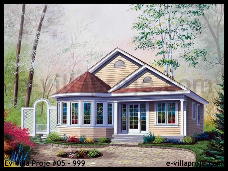 96 m² Tek Katlı 2+1 Çiftlik Çelik Konstrüksiyon Villa (Ev Villa Proje #05 - 999) Cephe Görünümü ve Kat Planı