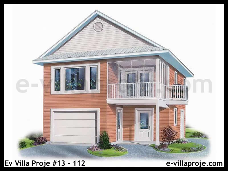 97 m² 2 Katlı (Dubleks) 2+1 Amerikan Çelik Konstrüksiyon Villa (Ev Villa Proje #13 - 112) Cephe Görünümü ve Kat Planı